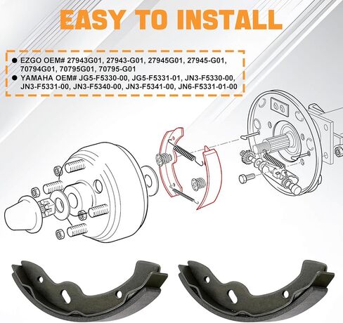 EZGO Brake Shoes Fit E-Z-Go Medalist/TXT G&E 1997 Up Golf Cart Replacement Brakes Fit Workhorse 96+, Yamaha G2-G22 94-06 OEM 27943G01 70795G01 27944-G01 in Saudi Arabia