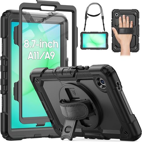 HXCASEAC Case for Samsung Galaxy Tab A9+ Plus / A11+ Plus 11 Inch, Protective with Screen Protector/Hand Strap/Pen Holder, Shockproof for Samsung A9 Plus Tablet Case SM-X210 SM-X218 SM-X230 - Black in Kuwait