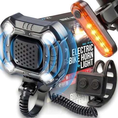 ZIREN 140dB بوق دراجة عالي الحركة وإضاءة LED بوق كهربائي عالي الصوت 120-140dB لأقصى تنبيه للسلامة مع مفتاح المقود USB قابل لإعادة الشحن in Kuwait