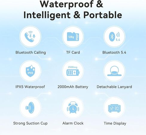 Shower Radio Speaker with Bluetooth 5.0, AGPTEK Waterproof Wireless Bathroom FM with Suction Cup 12H Long Playback Time, Lanyard, LCD Screen Display, Handsfree Calling, Storage Card Playback Black in Saudi Arabia