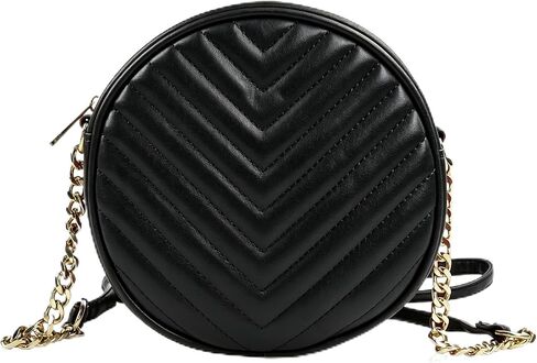 RCFJ b y K L A N D Round Crossbody Bag for Women,PU Leather Shoulder Bag with Metal Chain Strap, Cellphone Purses with Zipper in Kuwait