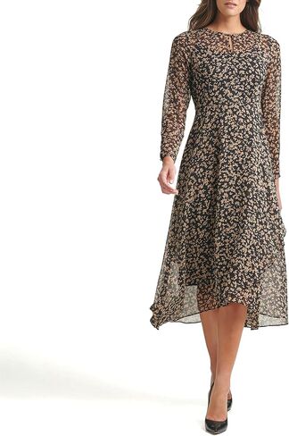 Tommy Hilfiger Women's Midi Dress, Black/Tannin, 14 in Saudi Arabia