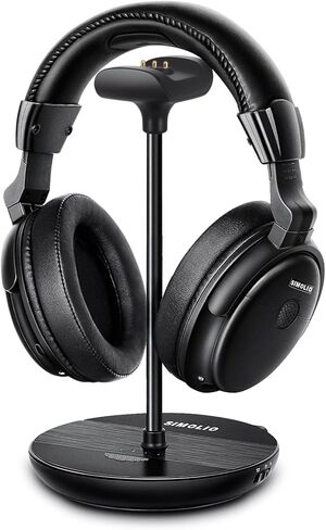 SIMOLIO Dual Wireless Headphones for TV Watching w/ 2.4G Transmitter & Charging Stand & Spare Battery, Dialog Clarifying, By-pass, Tone & Balance Control, Clear Voice for Seniors, 100FT Range, SM829D2 in Saudi Arabia