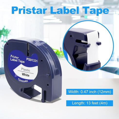 Pristar Replace for Dymo LetraTag Refills Plastic 91331 16952 91332 91333 91334 91335 Work for Dymo LT-100H LT-100T 200B LT-110T QX50, Black on White/Clear/Yellow/Red/Green/Blue, 12mm x 4m(1/2" x 13') in Saudi Arabia