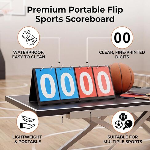 Yosoo 4 Digit Score Keeper Score Flipper, Lightweight Portable Sports Scoreboard for Games Basketball Tennis Table in Saudi Arabia