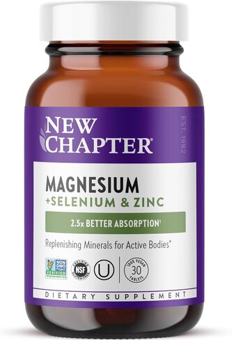 New Chapter Magnesium-Selenium-Zinc Supplement for Active Bodies, Bounce Back After Exercise with Muscle Support Minerals + Hydrating Electrolytes, 325 mg Magnesium in One-Daily Tablet, 30 Count in Saudi Arabia