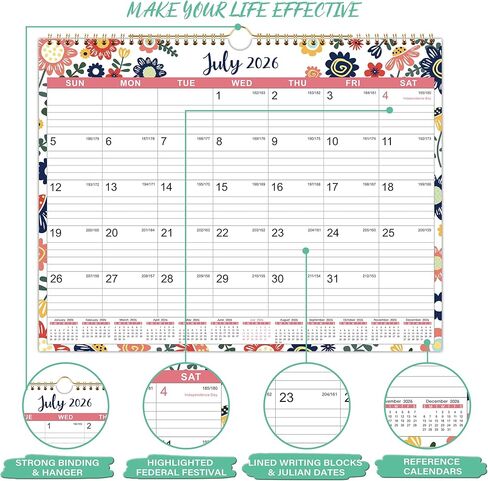2026 Wall Calendar - 2026 Calendar from January 2026 to December 2026, 12 Monthly Calendar with Writing Blocks, 14.75" x 11.5" in Saudi Arabia