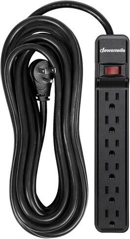 DEWENWILS 2-Pack Power Strip Surge Protector، 25 Ft Extra Long Extension Cord، Low Profile Flat Plug، 15 Amp Circuit Breaker، 500 Joules، Wall Mount، أسود، UL مدرج in Kuwait