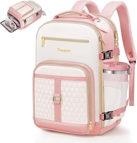 Taygeer United Airlines Personal Item Bag 17x10x9 ، TSA Underseat Personal Item Backpack مع علامات الأمتعة وجيب زجاجة ماء ، 9 × 10 × 17 بوصة تحت حقيبة سفر للنساء للنساء الفتيات ، الوردي in Saudi Arabia