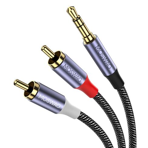 MOSWAG 3.5mm to RCA Cable Headphone to RCA Cable AUX to RCA Audio Cable 3FT | 1/8 to 2RCA Male Jack Nylon Braided Dual-Shielded Compatible with Smartphone MP3 Tablet Speaker Amplifier Home Theater in Kuwait