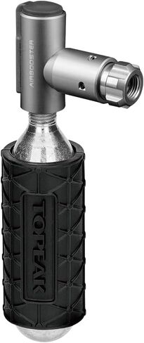 Topeak Air Booster CO2 Bike Tire Inflator Head CO2 Cartridge & Protective Sleeve, Black, Silver, 4.4 x 3.7 x 1.5 cm / 1.7" x 1.4" x 0.6" (inflator) 5.9 x ø2.8 cm / 2.3" x ø1.1" (Sleeve) in Kuwait