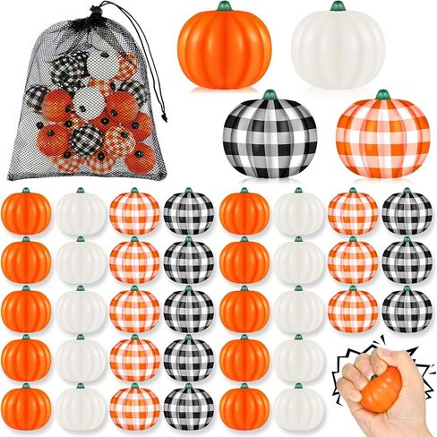 Leyndo 100 Pcs Thanksgiving Pumpkin Stress Balls Bulk Stress Relief Mini Foam Squeeze Ball Halloween Party Favors with Storage Bag for Bag Fillers Carnival Reward in Saudi Arabia