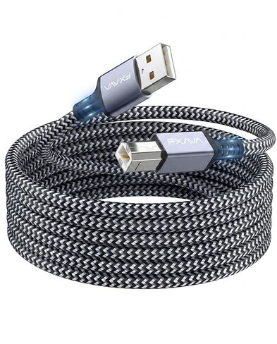 كابل طابعة FXAVA - كابل طابعة USB كابل طابعة بطول 20 قدمًا إلى USB [غلاف من الألومنيوم، مجدول من النايلون] سلك طابعة عالي السرعة للطابعة/الماسح الضوئي in Kuwait
