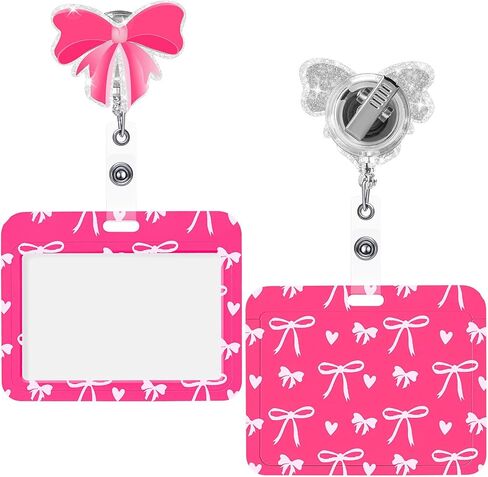 Geyoga 2 Pack Pink Bow Coquette Gifts تشمل حامل شارة الهوية الأفقية وبكرات شارة قابلة للسحب مع مقطع التمساح حامل بطاقة اسم العلامة لعامال دكتور ممرضة المعلم ملحقات المكتب in Saudi Arabia
