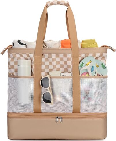 Octsky Beach Bag Women Large Waterproof Beach Tote Bag with Cooler Beach Bags Waterproof Sandproof Top Zipper Swim Pool Bag in Kuwait