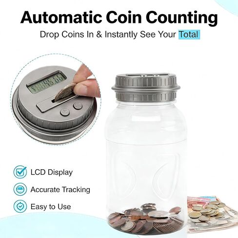 Qiekaka Coin Bank for Saving Money Digital Coin Jar, Piggy Bank for Adults, Coin Jar with Change Counter for Counting Savings. Contains Two Coin Banks, for Boys Girls Kids （Orange and Blue） in Saudi Arabia