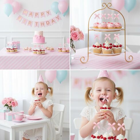 36 PCS Pink Bows Bows Cupcake Toppers ، Bow Cake Toppers ، Ribbon Birthday Cake Decorations for Birthday Wedding Baby Shower theme Party (Mini Bows） in Kuwait