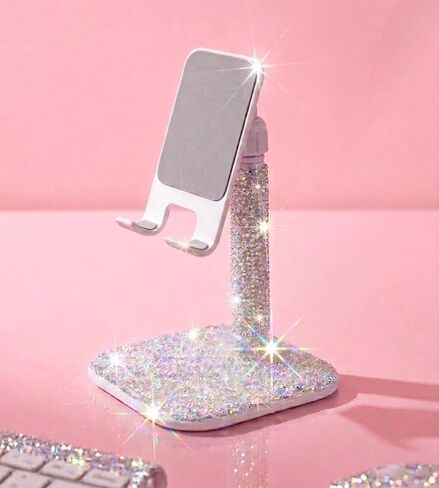 TISHAA Bling Rhinestone Dazzling Universal Cell Phone Stand, Angle Adjustable Phone Stand for Desk, Tablet Holder Stand for Office, Compatible with All Mobile Smart Phone, Tablets (White) in Saudi Arabia