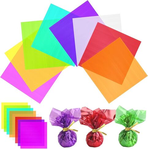 Ceydoew 120 Pcs Colored Cellophane Sheets, Easily Shaped Cellophane paper, Cellophane Wrap for DIY Crafts, Holiday Decorations, Small Gifts Packaging, Window Decorations. (7.5 x 7.5 Inch) in Saudi Arabia