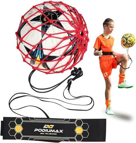 PodiuMax Hands-Free Soccer Kick/Throw Trainer, New Ball Locked Net Design, Adjustable Waist Belt & Cord Suit for All Levels (Fits Ball Size 3, 4, 5) in Saudi Arabia