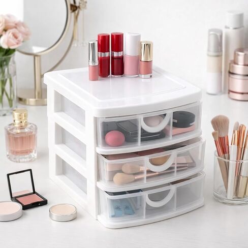 Dependable Industries inc. Essentials 3 Drawer Mini Plastic Organizer Makeup HBA Cosmetics Arts & Crafts Desktop Stationary (Black) in Saudi Arabia