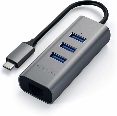 موزع Satechi Type-C 2 في 1 USB 3.0 ألومنيوم 3 منافذ مع إيثرنت - متوافق مع 2020/2018 MacBook Air، 2020/2018 iPad Pro، 2019/2018/2017 MacBook Pro (فضي) in Kuwait