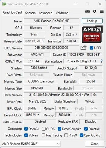 بطاقة رسومات 51RISC Radeon RX 590 GME، 2304SP 8GB GDDR5 256bit PCIe 3.0 ×16 1340MHz بطاقة فيديو للألعاب على مدار الساعة (Radeon RX 590 GME) in Saudi Arabia