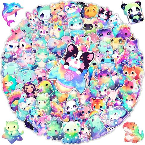 100Pcs Rainbow Animal Stickers Pack for Kids Girls Teens, Kawaii Waterproof Vinyl Decals, Cute Cartoon Pet Sticker for Water Bottle Laptop, Teaching Rewards, Dog and Cat Party Favors A in Saudi Arabia