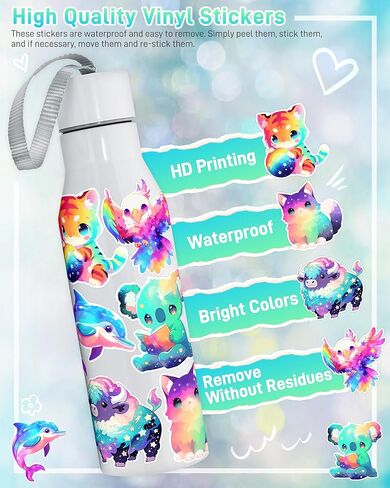100Pcs Rainbow Animal Stickers Pack for Kids Girls Teens, Kawaii Waterproof Vinyl Decals, Cute Cartoon Pet Sticker for Water Bottle Laptop, Teaching Rewards, Dog and Cat Party Favors A in Saudi Arabia
