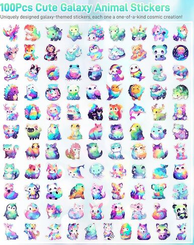 100Pcs Rainbow Animal Stickers Pack for Kids Girls Teens, Kawaii Waterproof Vinyl Decals, Cute Cartoon Pet Sticker for Water Bottle Laptop, Teaching Rewards, Dog and Cat Party Favors A in Saudi Arabia