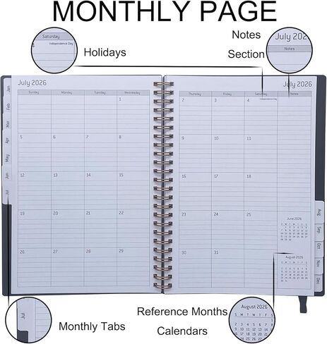 Daily Planner 2025-2026 ، Jul.2025-Jun.2026 ، Weekly & Monthly Planner ، Calendar Planner 2025 مع دفتر ملاحظات شخصية للعمل أو المنزل ، 6.3 "× 8.5" ، ورق أكثر سمكًا ، أسود in Kuwait