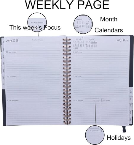Daily Planner 2025-2026 ، Jul.2025-Jun.2026 ، Weekly & Monthly Planner ، Calendar Planner 2025 مع دفتر ملاحظات شخصية للعمل أو المنزل ، 6.3 "× 8.5" ، ورق أكثر سمكًا ، أسود in Kuwait