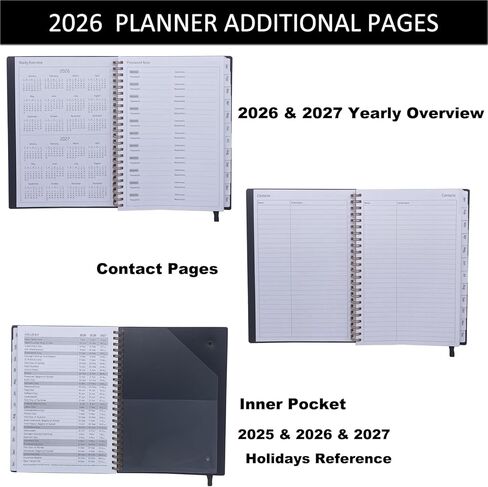 Daily Planner 2025-2026 ، Jul.2025-Jun.2026 ، Weekly & Monthly Planner ، Calendar Planner 2025 مع دفتر ملاحظات شخصية للعمل أو المنزل ، 6.3 "× 8.5" ، ورق أكثر سمكًا ، أسود in Kuwait