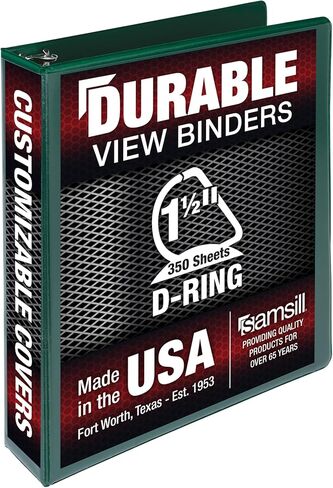 Samsill Durable 1.5 Inch Binder, Made in The USA, D Ring Binder, Customizable Clear View Cover, Forest Green, Holds 350 Pages in Saudi Arabia