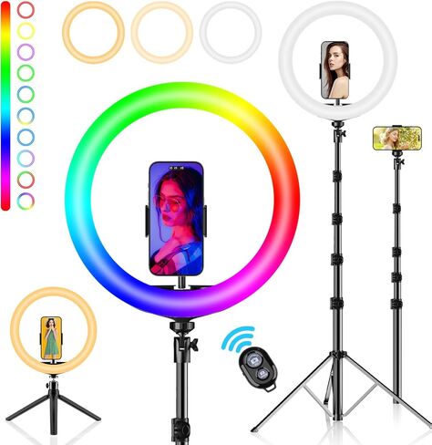 PEYOU 12" Ring Light with 63" extendable Tripod Stand Selfie Ring Light with Phone Holder Upgrade 3 in 1 Ring Light Selfie Stick for Makeup/Live Stream/Photograph in Saudi Arabia