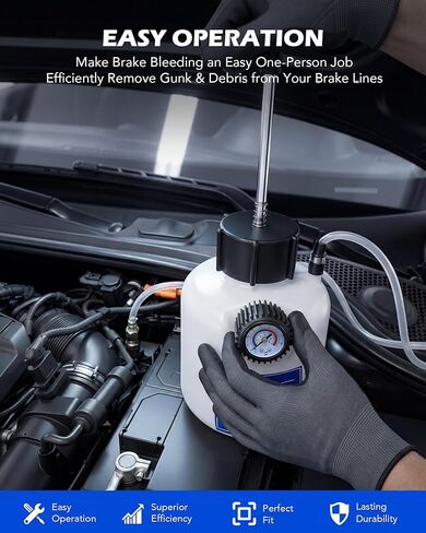 Orion Motor Tech Brake Bleeder Kit, One Person 2.5L Brake Fluid Extractor Compatible with Ford VW BMW More, Brake Pressure Bleeder with 2.6qt Bottle Vacuum Gauge Hose Cap Wrench & European Adapter in Saudi Arabia