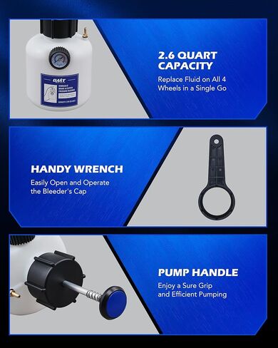Orion Motor Tech Brake Bleeder Kit, One Person 2.5L Brake Fluid Extractor Compatible with Ford VW BMW More, Brake Pressure Bleeder with 2.6qt Bottle Vacuum Gauge Hose Cap Wrench & European Adapter in Saudi Arabia