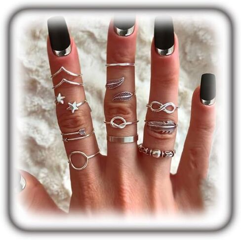 YOOESTORES82 12-20 Pcs Boho Silver Knuckle Ring Set Star Moon Wave Feather Stackable Rings Vintage Turquoise Multiple Midi Finger Ring Sets for Women Girls in Saudi Arabia