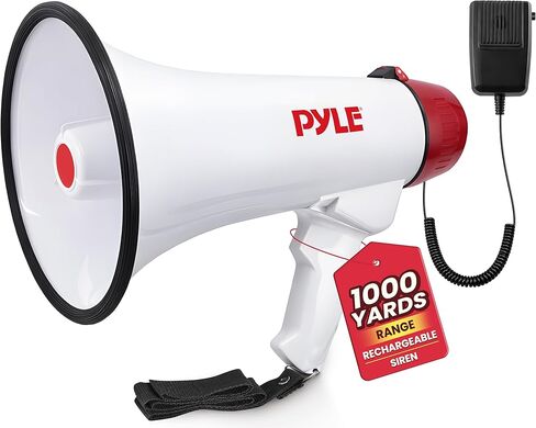 مكبر صوت Pyle Megaphone Bullhorn - 40 وات، نطاق 1000 ياردة، صفارة إنذار وميكروفون مدمجين، بطارية قابلة لإعادة الشحن، محمولة وخفيفة الوزن للتشجيع وكرة القدم ومثاقب السلامة والمزيد in Kuwait