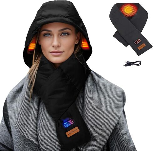 ayamaya Heated Scarf with Hidden Hat - Wireless Heating Pad with 5000mAh Rechargable Battery, Lightweight Winter Warm Scarves in Saudi Arabia
