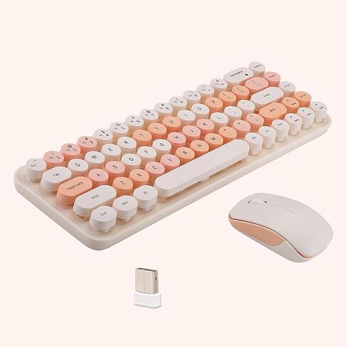 Compact Wireless Keyboard and Mouse Combo, Colorful Round Keycap, Soundless 68 Keys, Suitable for Girls and Kids, Compatible with Notebook, PC (Pink) in Kuwait