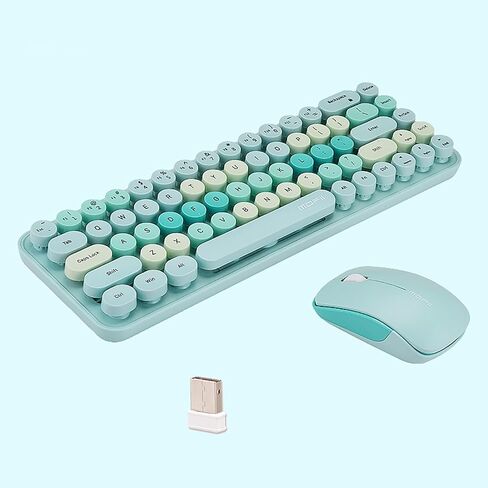 Compact Wireless Keyboard and Mouse Combo, Colorful Round Keycap, Soundless 68 Keys, Suitable for Girls and Kids, Compatible with Notebook, PC (Green) in Saudi Arabia