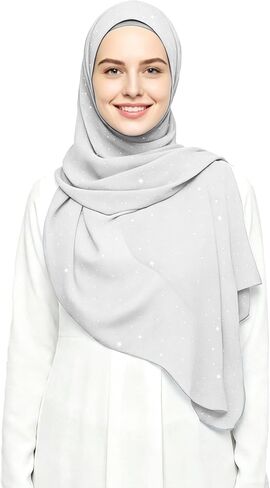 وشاح رأس حجاب شيفون لامع ذهبي لامع للنساء من الشيفون خفيف الوزن in Kuwait