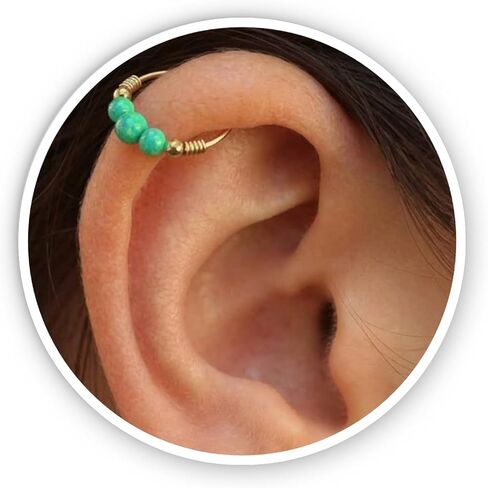 Green Opal Helix Ring Piercing 20G - Thin 14k Gold Filled Cartilage Hoop Earring - Handmade Ear Jewelry For Women in Saudi Arabia