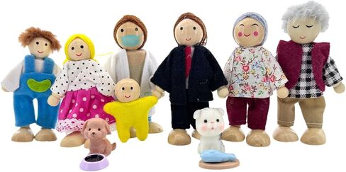 12 قطعة عائلة دمى خشبية مع Dog Cat Mini People Figures Dollhouse Dolls Doll Doll Family Play Play Accessories for Prayend Dollhouse (Style 3) in Kuwait