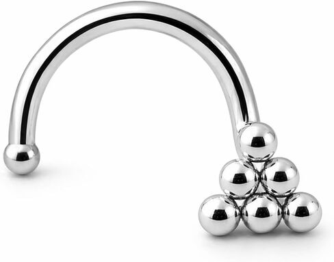 Sterling Silver Nose Stud Screw Shaped Nose Ball, Flower, Triangle Nostril Corkscrew Piercing for Women Men Left or Right Side Handmade (Ball Screw 2.8mm | Right Side) in Saudi Arabia