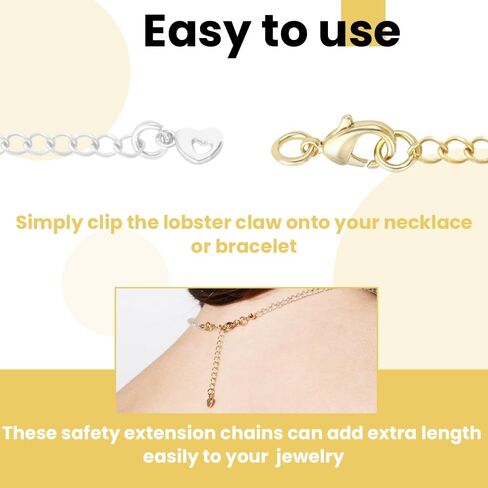 Vellibring 10PCS Necklace Extenders Silver Plated Stainless Steel Chain Extenders Adjustable Double Lobster Clasp Extenders for Woman Bracelet Anklet Jewelry Making (2" 3" 4" 5" 6") in Saudi Arabia