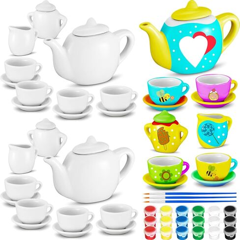 45 Pcs Spring Paint Your Own Tea Kit Craft DIY Tea Kit for Kids Ages 8+ Mini Ceramic Tea Cups to Paint Including Porcelain Dishes Brush for Party Girls Boys SetStylish Style in Saudi Arabia