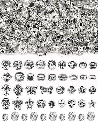 309 Pcs FIVEIZERO Silver Spacer Beads for Jewelry Making, Assorted Styles Antique Metal Beads and 6mm, 8mm Rhinestone Spacer for Bracelets, Necklace, Earring Jewelry Making in Saudi Arabia