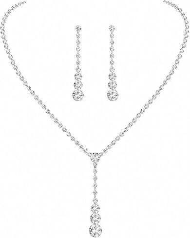 Artmiss Bridal Y Necklace Earrings Set Crystal Wedding Long Jewelry Set Rhinestone Y Necklace for Women Bride Bridesmaid in Saudi Arabia